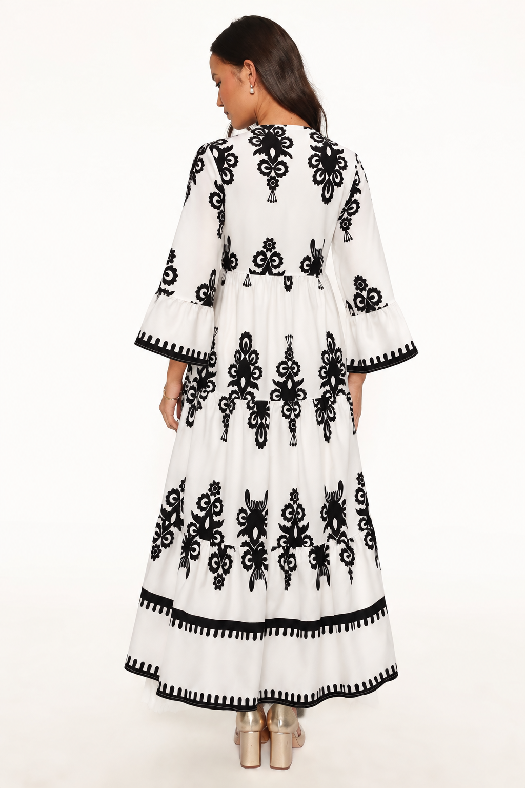Ornamental Print Tiered Maxi Dress