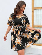 Floral Patterned Mini Dress with belt