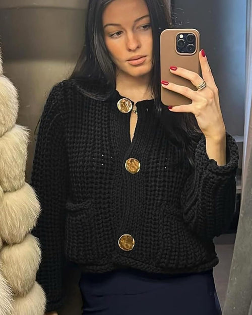 Chunky Knit Button Cardigan with Front Pockets