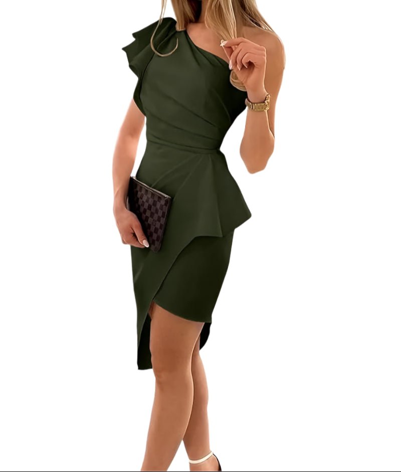 Chic Ruffled One-Shoulder Dress – Classy Wrap Hem Design