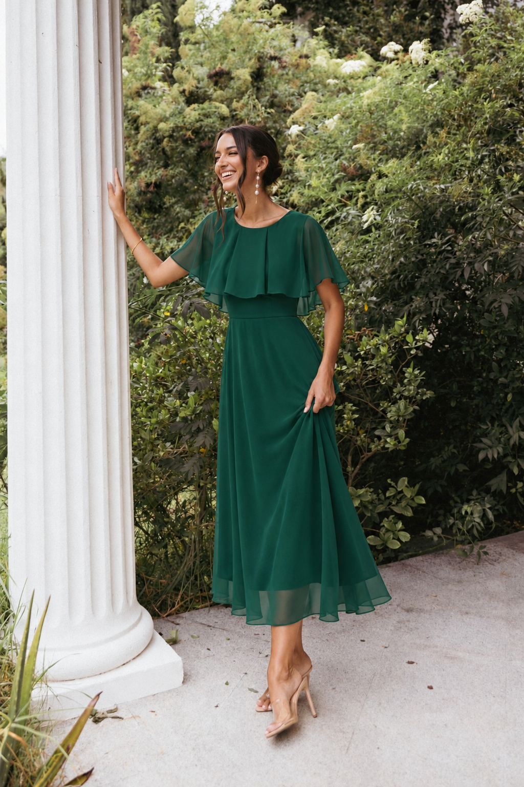 Flowing Angel Sleeve Chiffon Maxi Dress