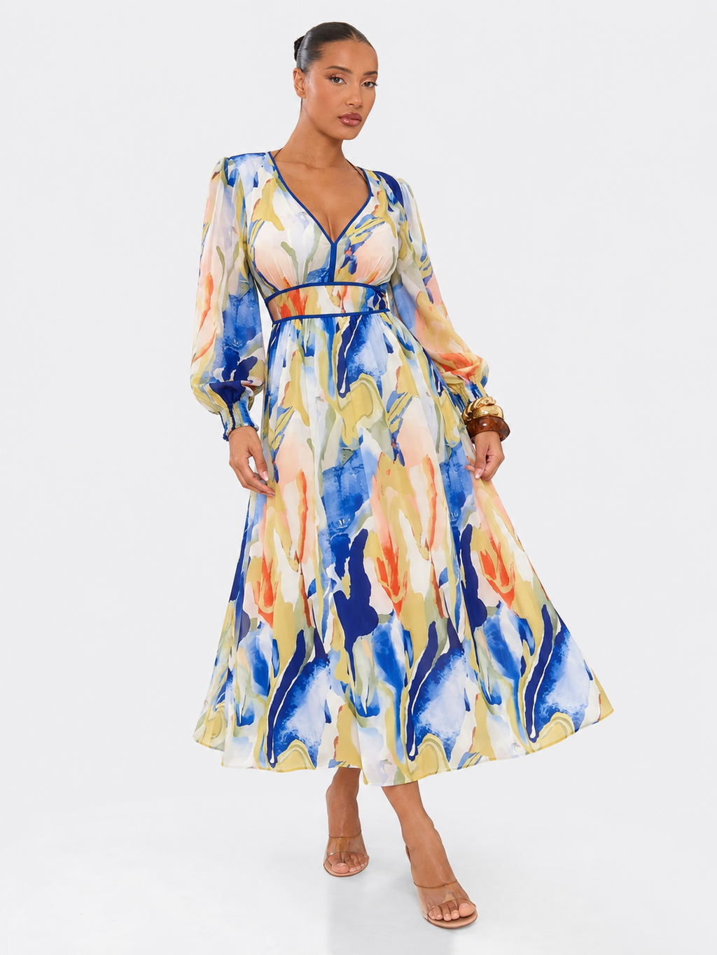 Watercolour Print Cutout Maxi Dress