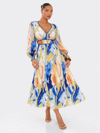 Watercolour Print Cutout Maxi Dress