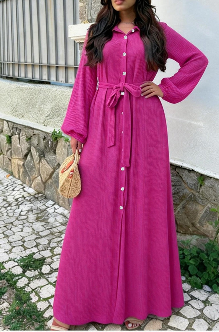 Elegant Belted Button Maxi Dress for Women