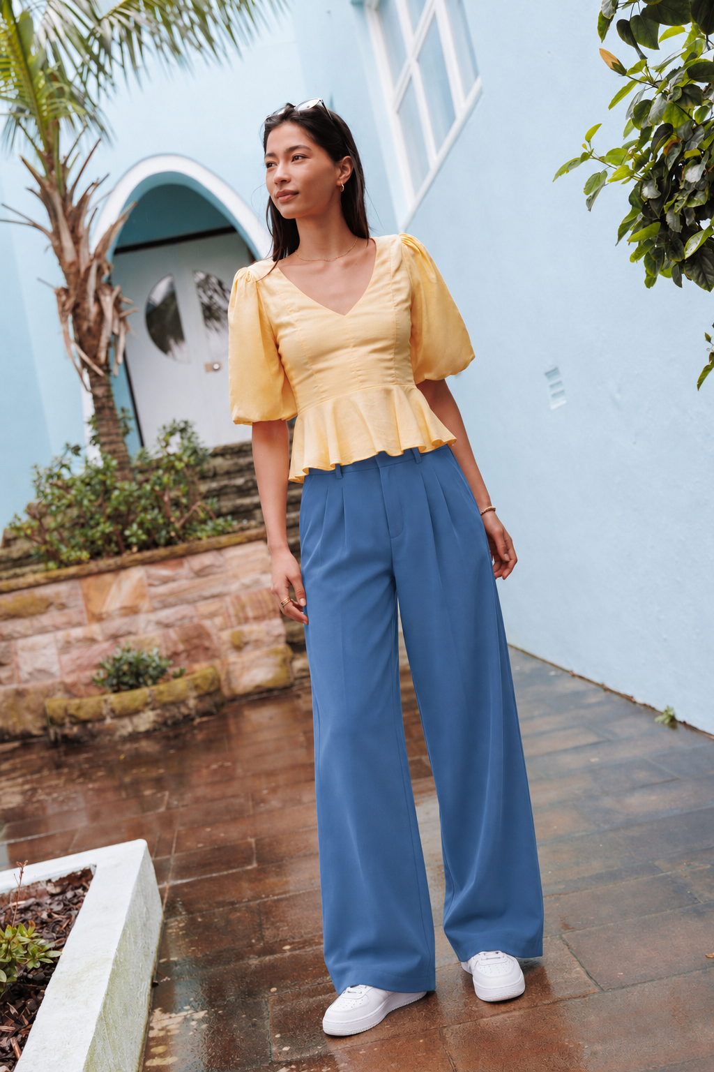 Pleated High-Waist Wide-Leg Pants