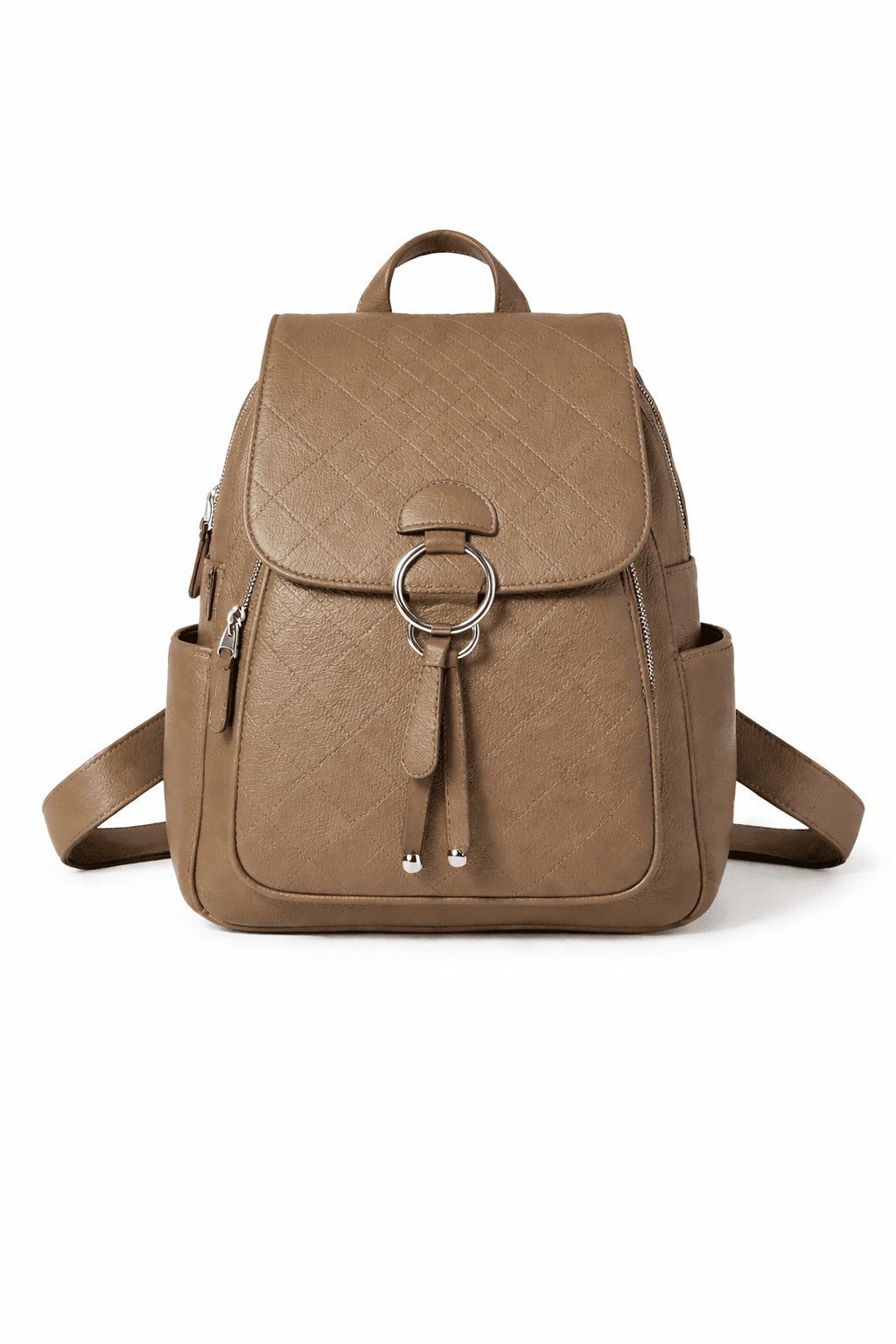 Classic Ring Detail PU Leather Backpack 8B055#