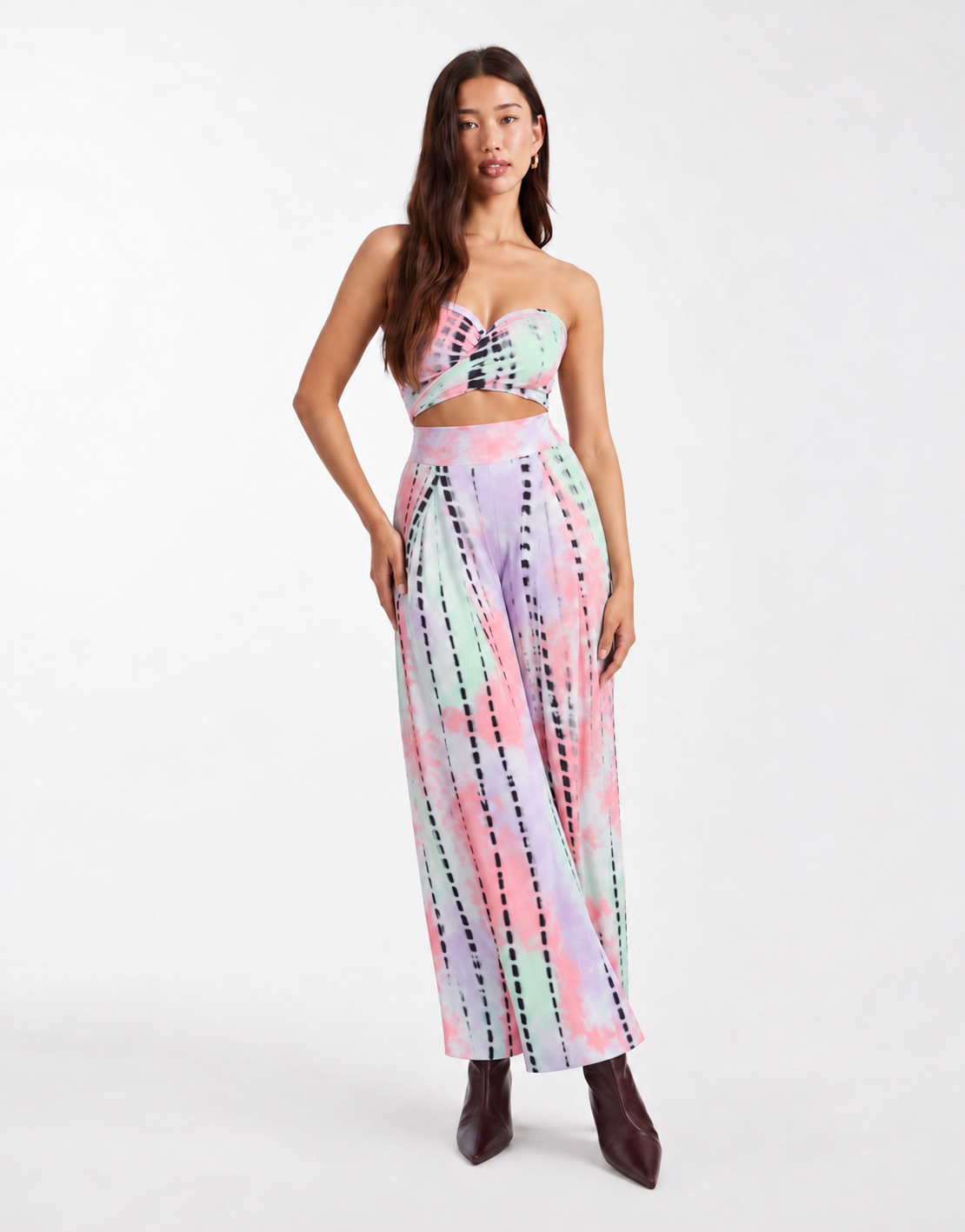 Halter Wrap Top and Wide-Leg Pants Set