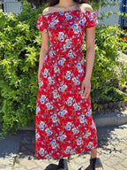 Ditsy floral off shoulder slit maxi dress