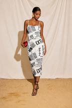 Women's Newspaper Letter Print Bodycon Midi Dress