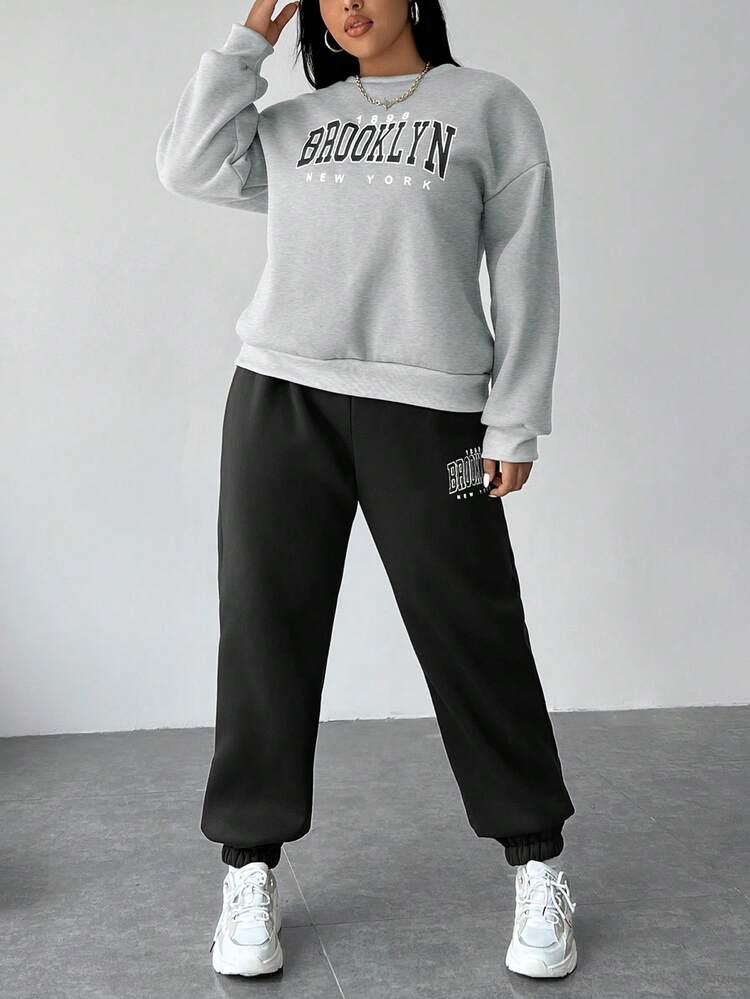 Brooklyn Print Sweatshirt & Jogger Two-Piece Set for Women