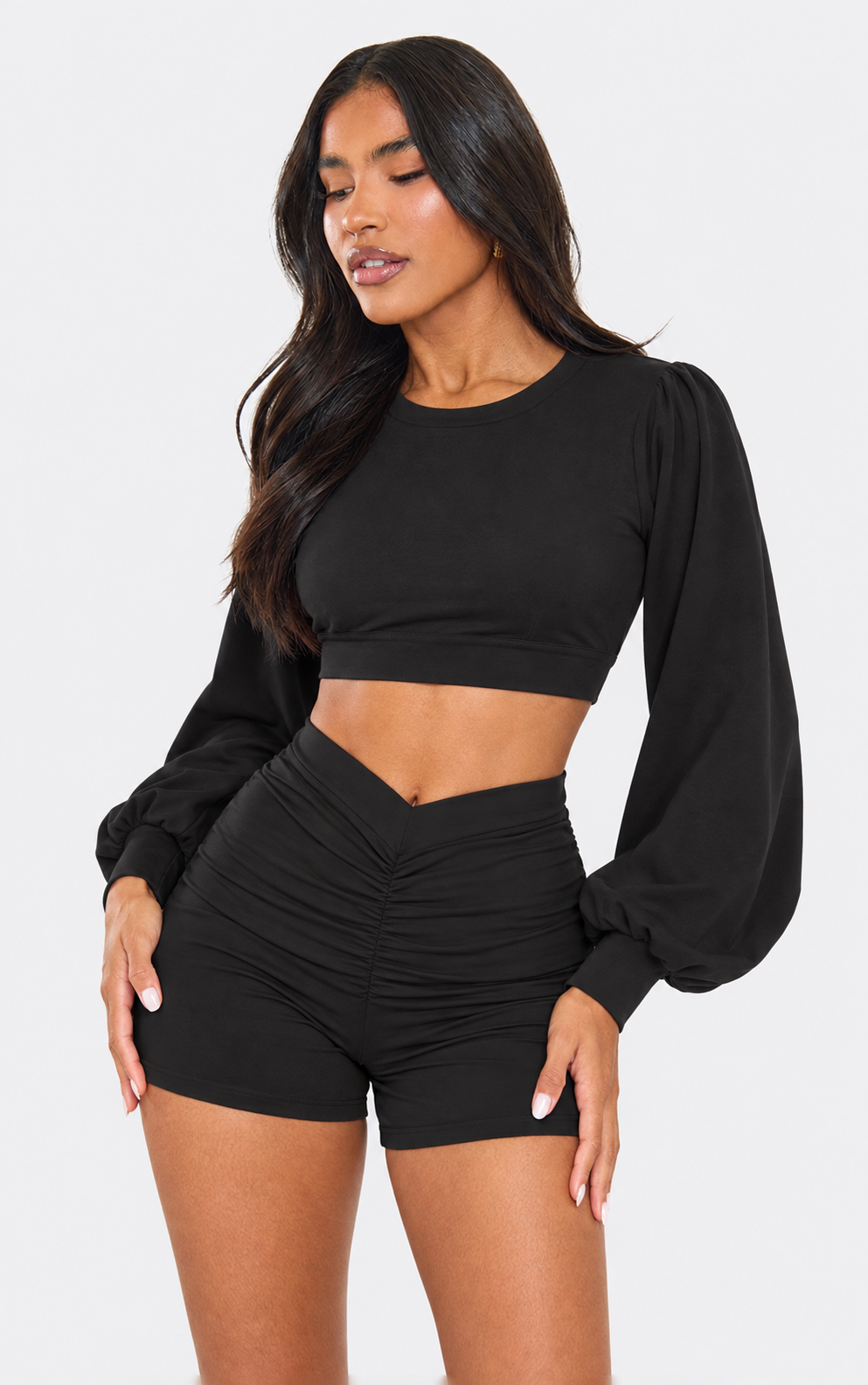 Ruched Shorts and Crop Top Set