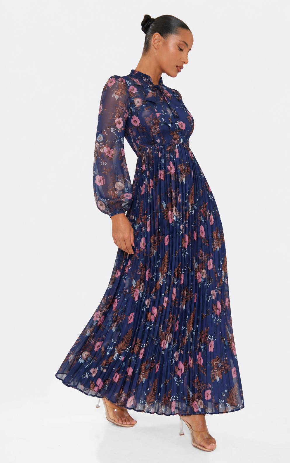 Floral Pleated Maxi Swing Dress