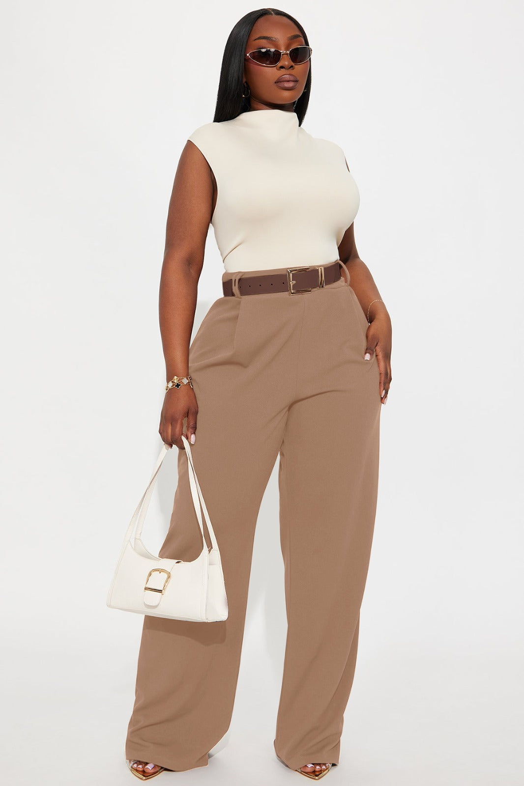 High Waist Wide Leg Formal Pants for Women with belt