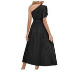 One Shoulder Short Sleeve Belted Maxi Dress