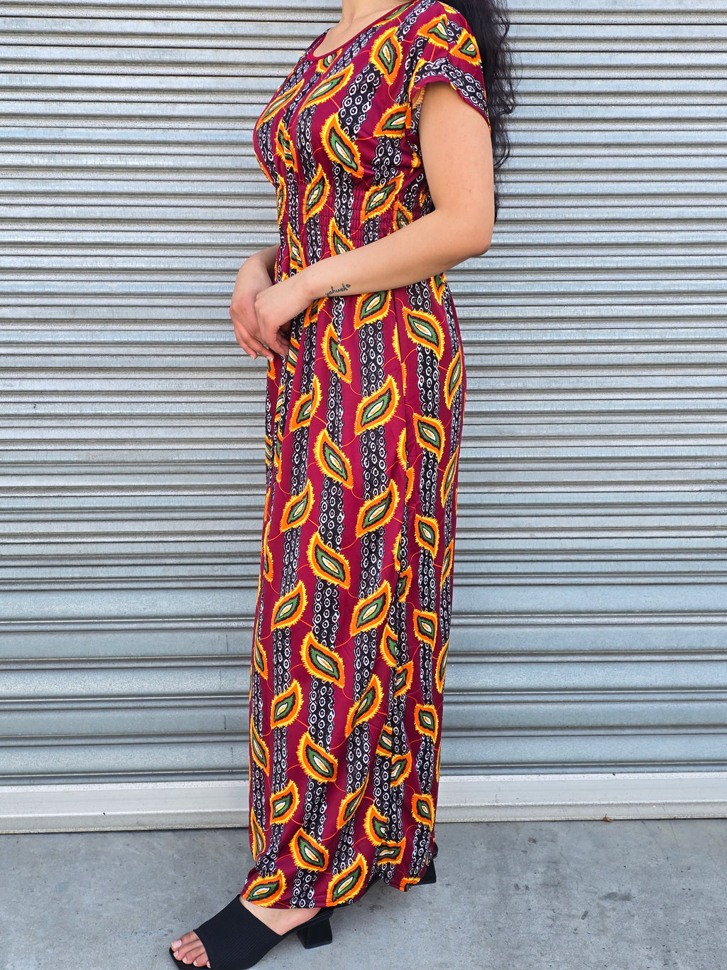 Feather pattern maxi dress