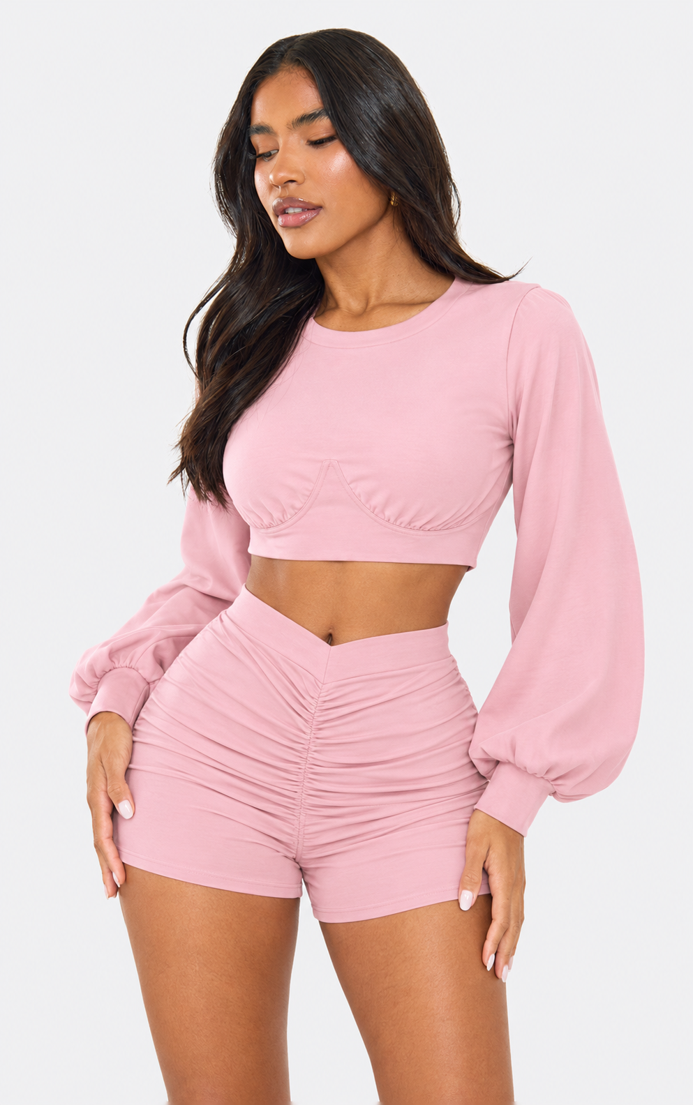 Ruched Shorts and Crop Top Set