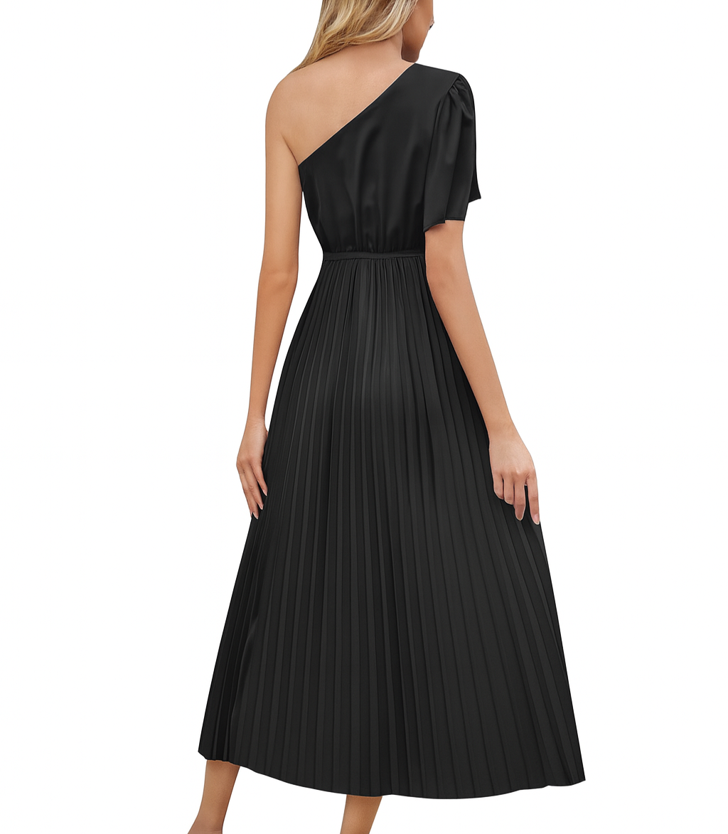 One Shoulder Short Sleeve Maxi Dress without Belt