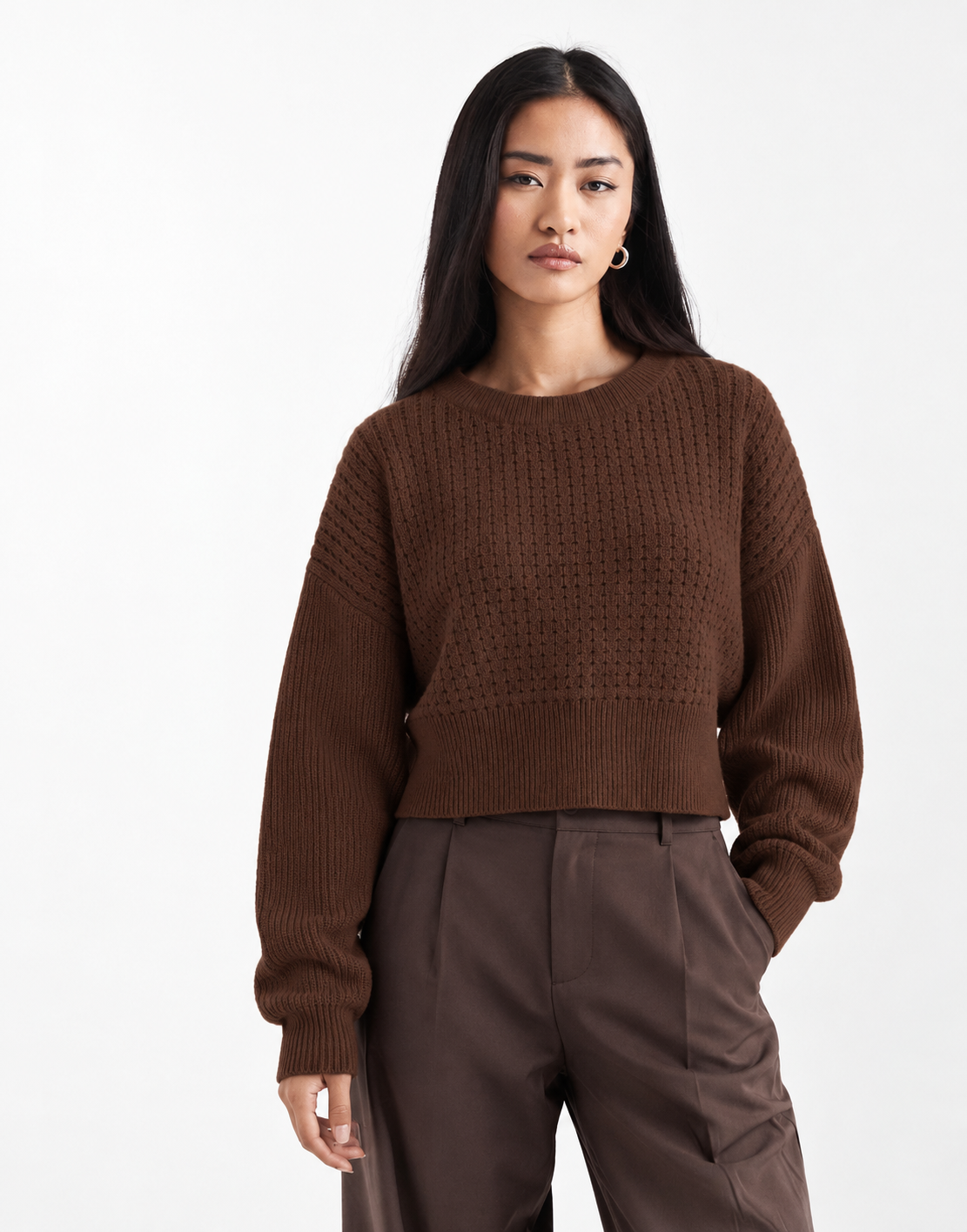 Boxy Long Sleeve Crop Knit Pullover
