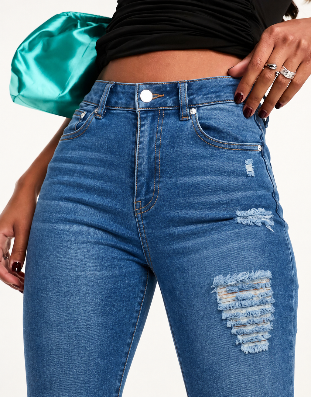 Distressed Edge High-Waist Skinny Jeans XD130