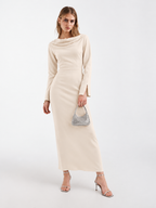 Draped Cowl-Neck Column Maxi Dress