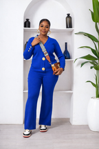 Women’s Button Front Two-Piece Pant Set – Top & Wide Leg Trousers