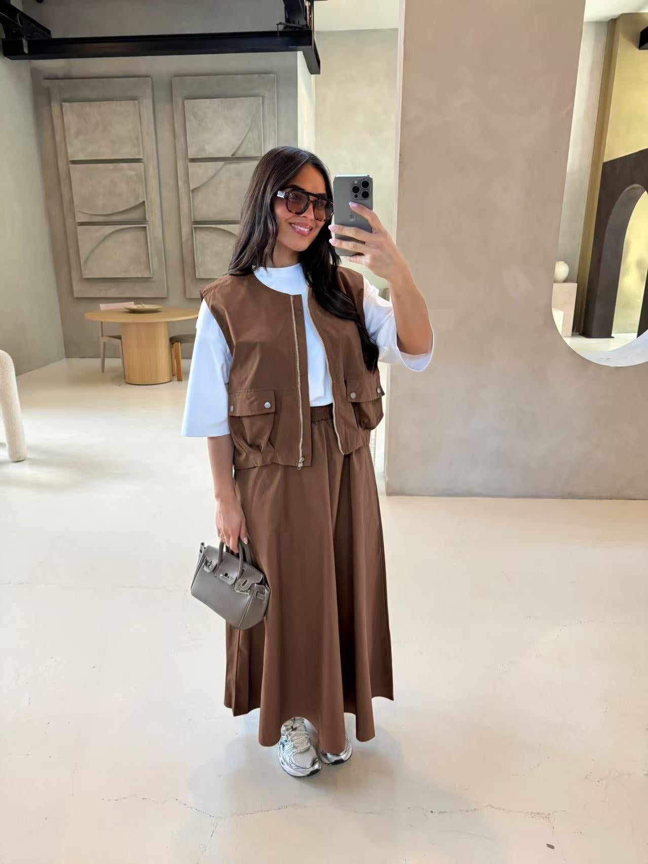 Utility Vest & Maxi Skirt Co-Ord Set – 2 Piece Outfit