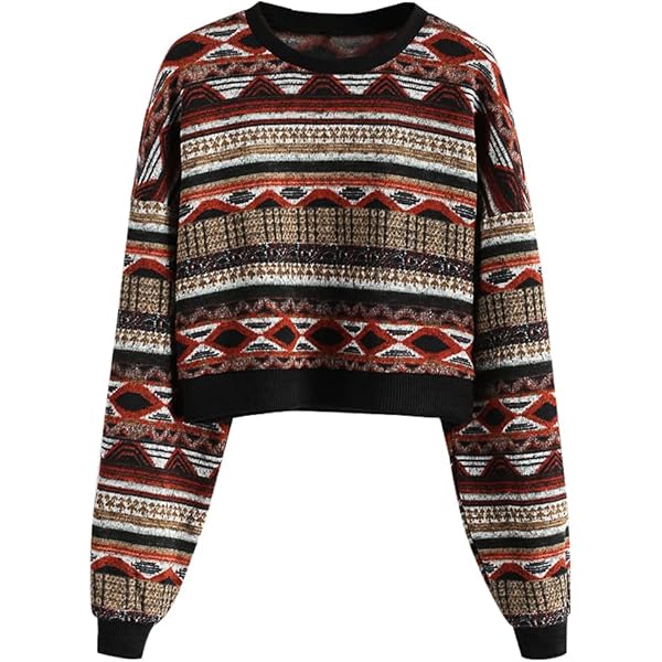 Pattern Knit Sweater – Casual Long Sleeve Winter Pullover