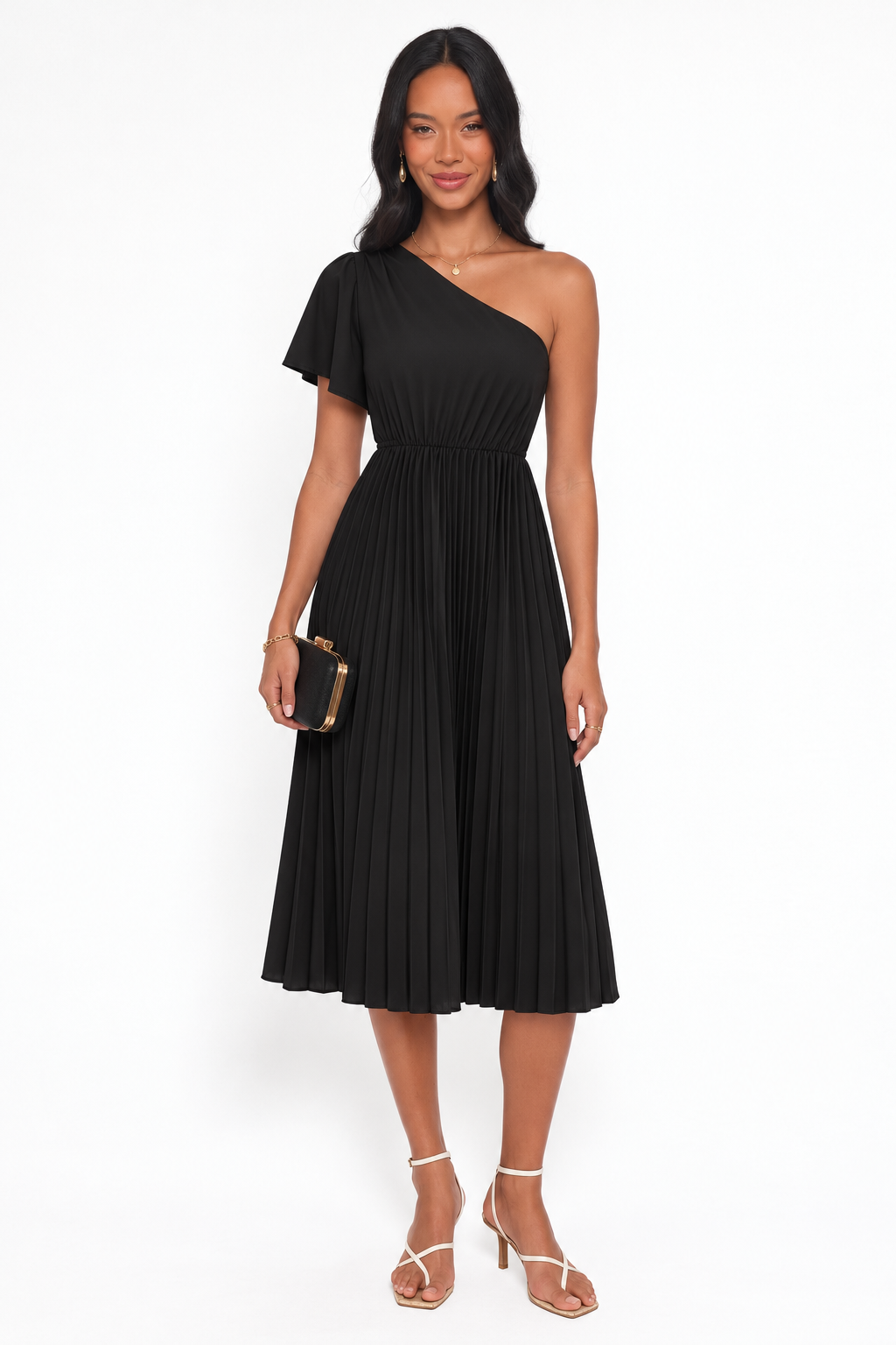 One Shoulder Short Sleeve Maxi Dress without Belt