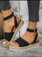 Ankle Strap Platform Espadrille Sandals – Casual Summer Wedge