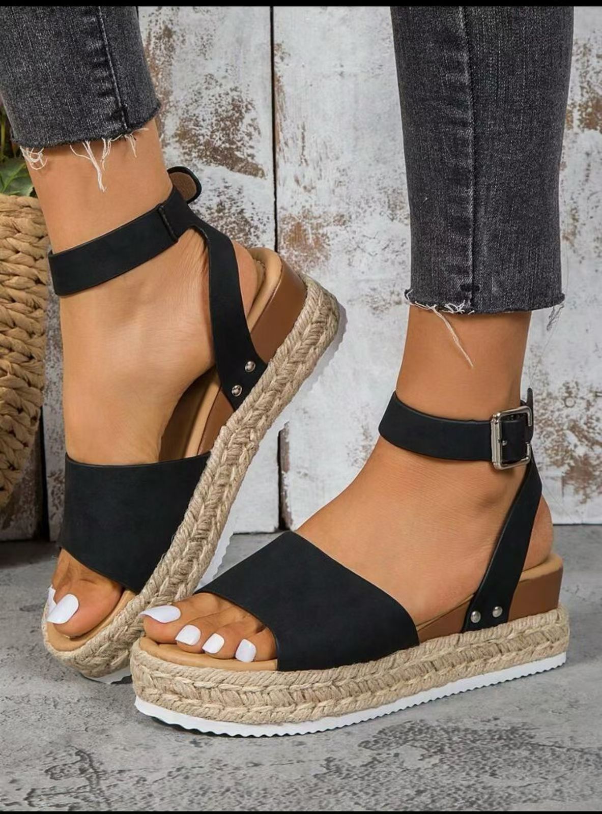 Ankle Strap Platform Espadrille Sandals – Casual Summer Wedge