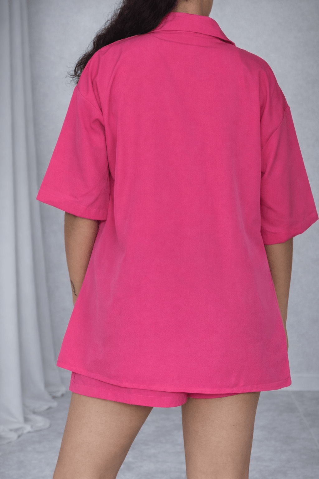 Two-Piece Button-Up Shirt & High-Waist Shorts Set