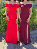 2PC Red and Maroon Off Shoulder  Maxi Mermaid Dress Set