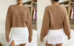 Women’s Cropped Knit Sweater – Long Sleeve Cozy Ribbed Pullover