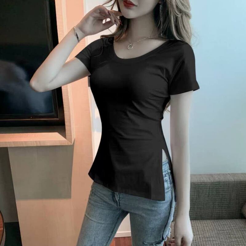 Side Split Longline Top – Slim Fit Casual Chic Tee Pitite