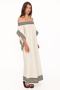 Contrast-Trim Off-Shoulder Maxi Dress