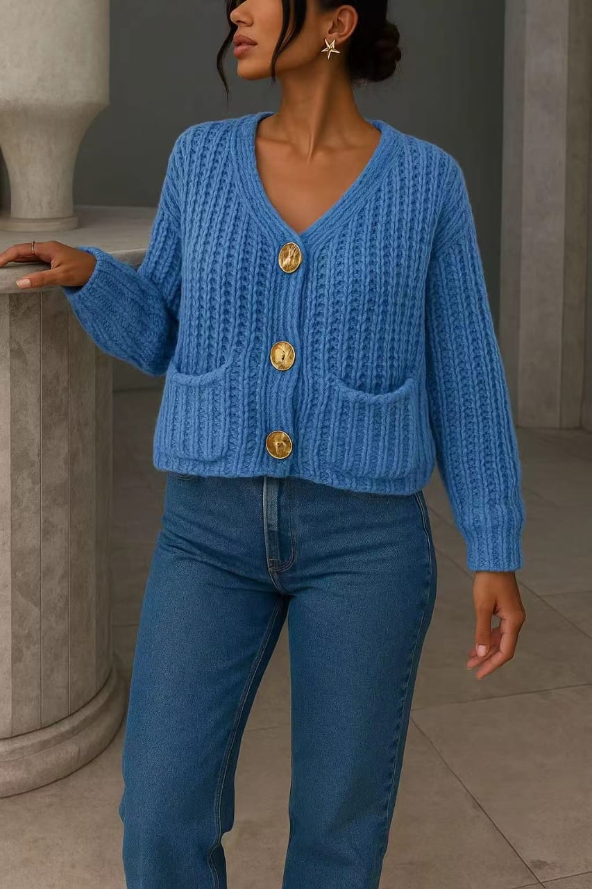 Chunky Knit Button Cardigan with Front Pockets