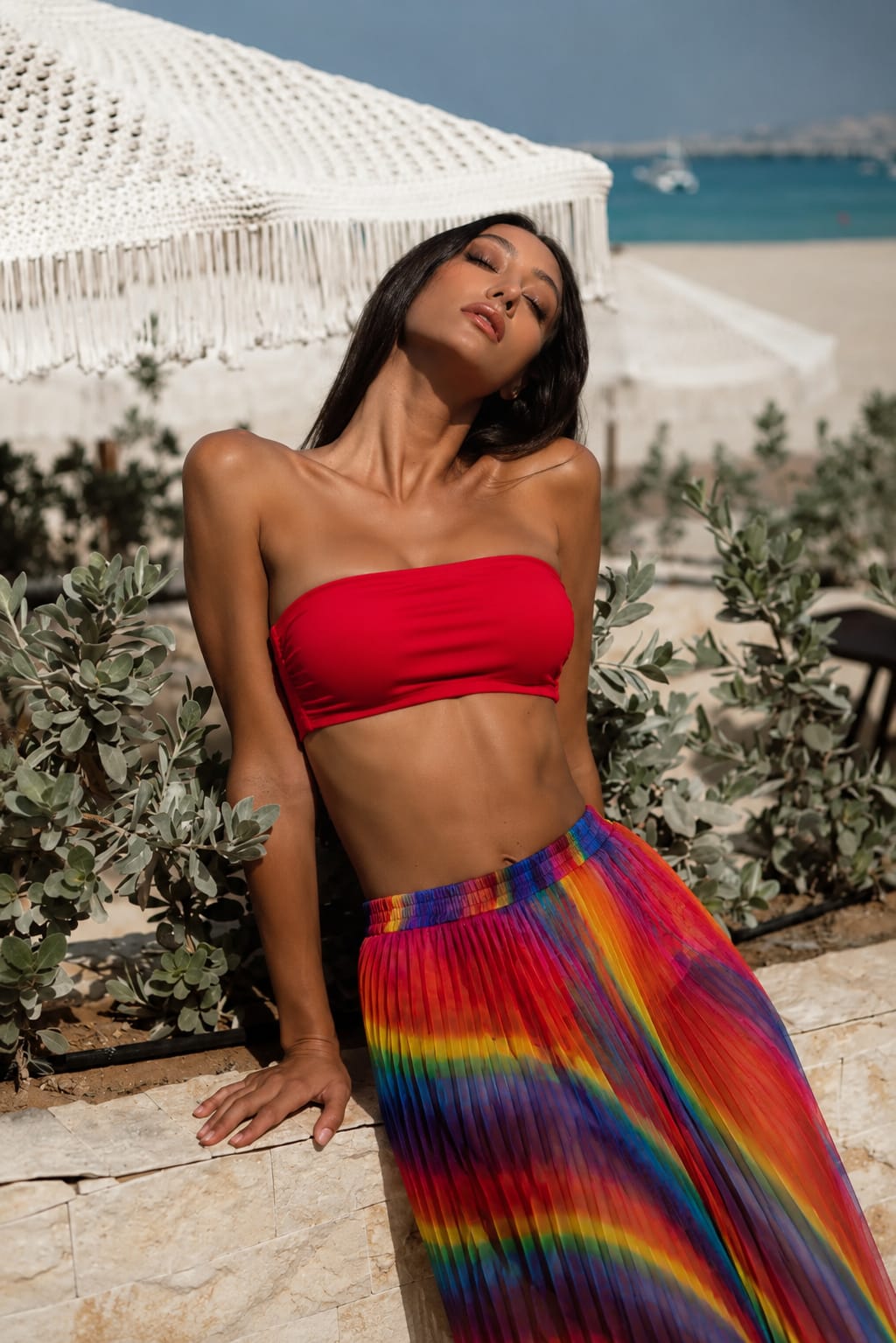 Rainbow Mesh Three-Piece Bikini Set