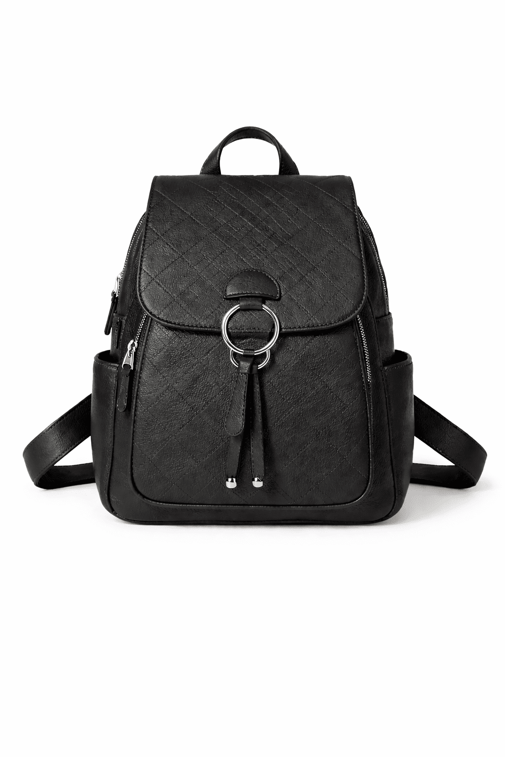 Classic Ring Detail PU Leather Backpack 8B055#