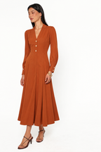 Collared Button-Front Flared Maxi Dress