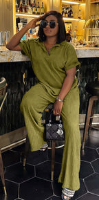 Casual Pleated Wide-Leg Set for Women