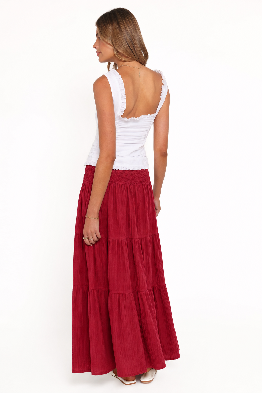 Smocked-Waist Tiered Maxi Skirt