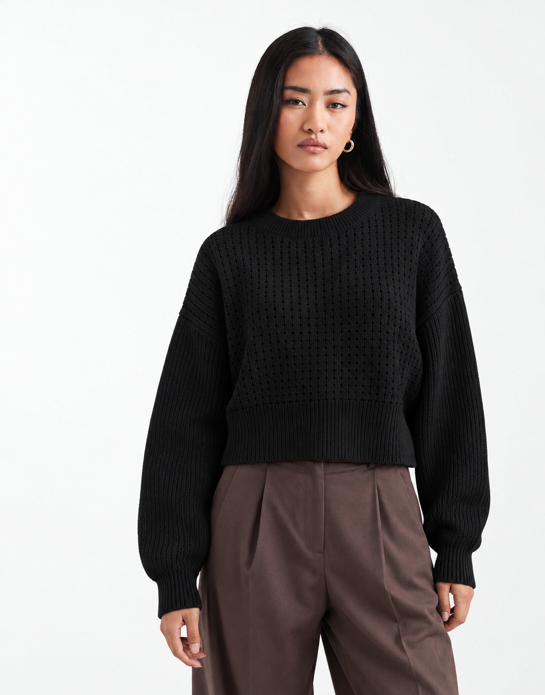 Boxy Long Sleeve Crop Knit Pullover