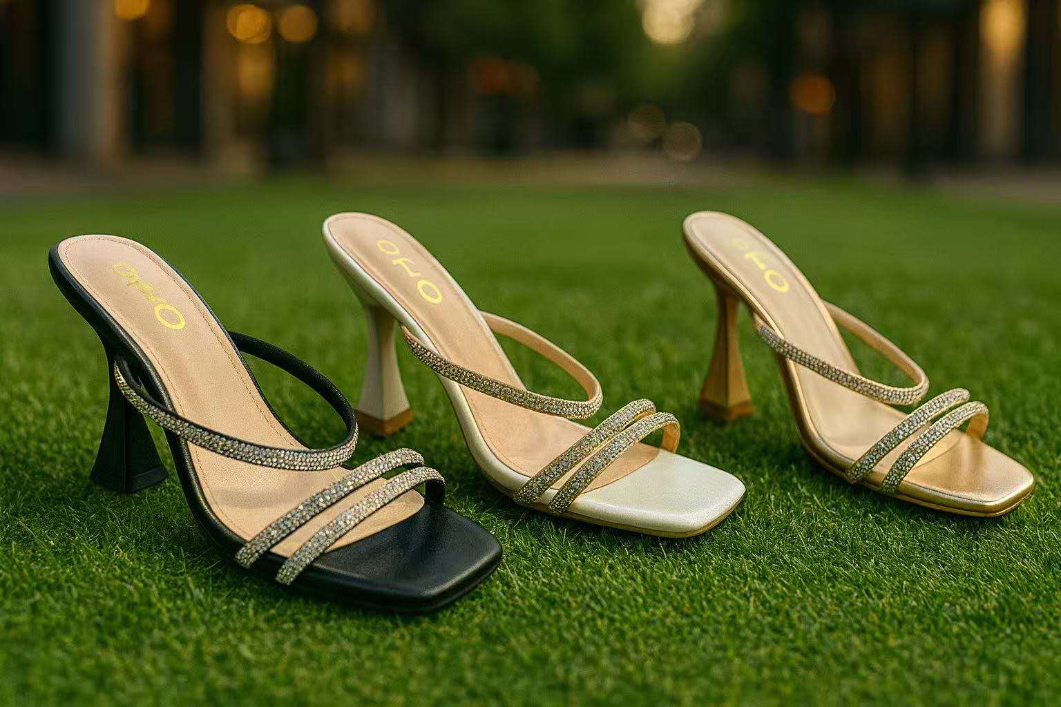 Women’s Rhinestone Strap Flared Heel Sandals