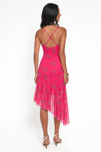 Floral Cowl-Neck Asymmetric Midi Dress