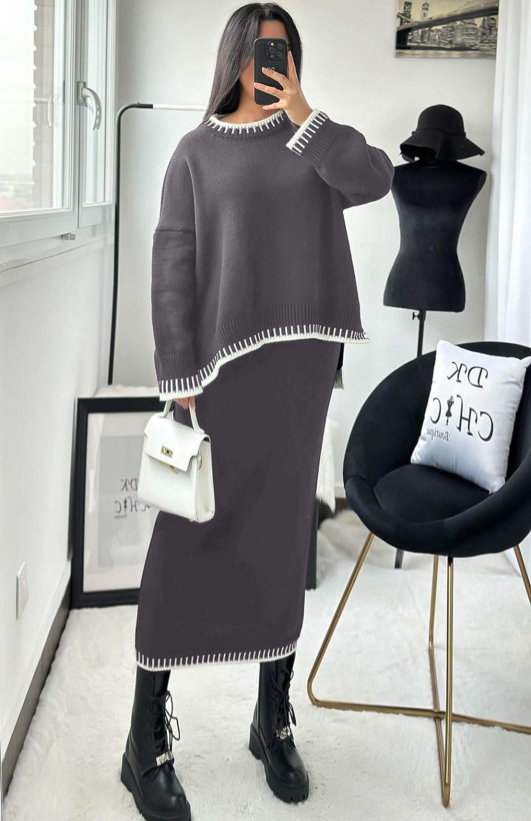 Premium Knit Two-Piece Maxi Skirt Set for Women