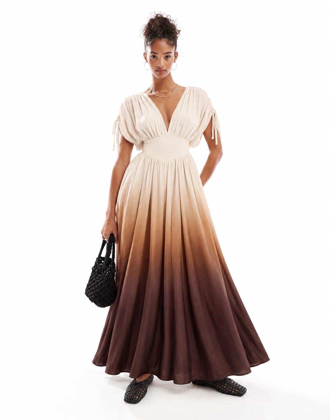 Elegant V Neck Ombre Basque Waist Dress