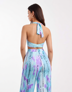 Halter Wrap Top and Wide-Leg Pants Set