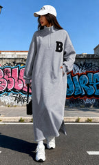 Oversized Zip Maxi Sweatshirt Dress for Women
