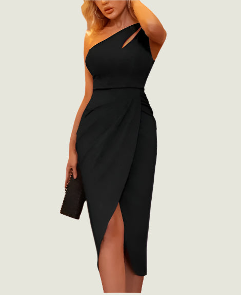 Elegant Cutout Side Split One-Shoulder Bodycon Dress - Sleek & Stylish