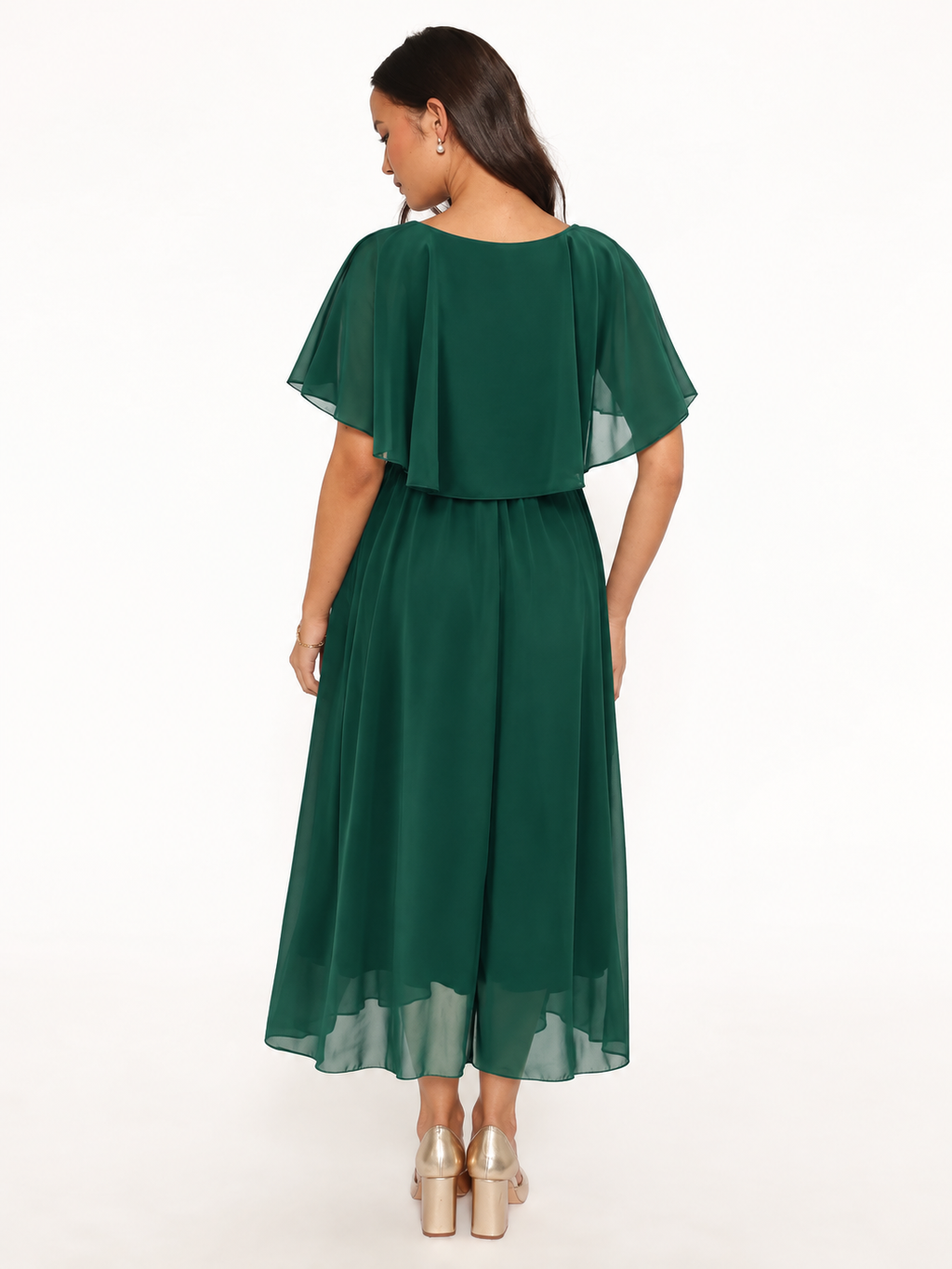Flowing Angel Sleeve Chiffon Maxi Dress